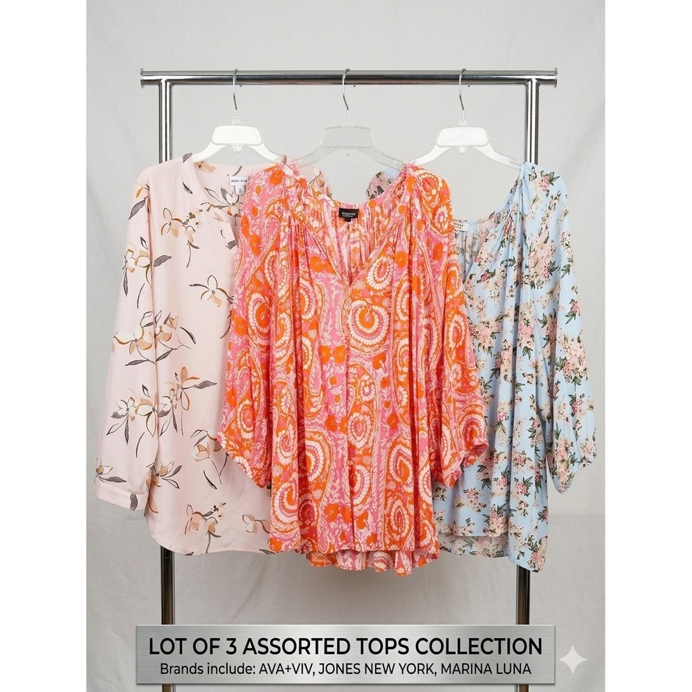 Lot of 3 Womens Plus Size 3X Tops Ava Viv Jones New York Marina Luna Floral Boho